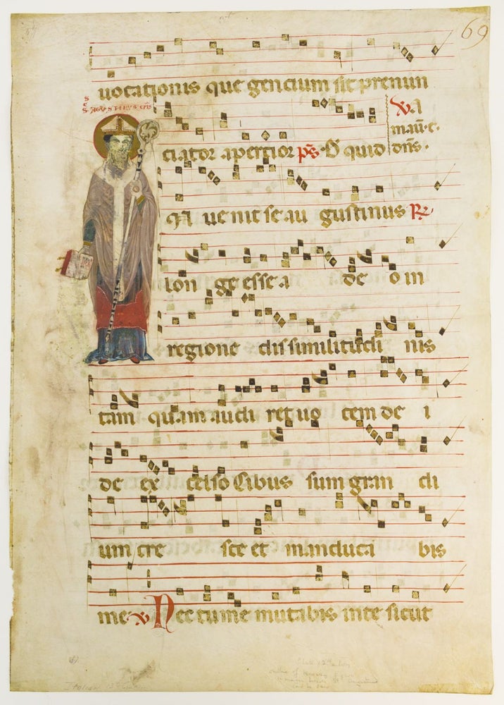 (CBM1606) WITH AN UNUSUAL IMAGE OF SAINT AUGUSTINE A LARGE VELLUM MANUSCRIPT LEAF FROM...