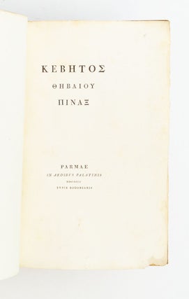 Title in Greek]: KEBETOS THEBAIOU PINAX [THE TABLET OF CEBES THE THEBAN]. and LA TAVOLA DI CEBETE. BODONI IMPRINTS, CEBES THEBANUS.