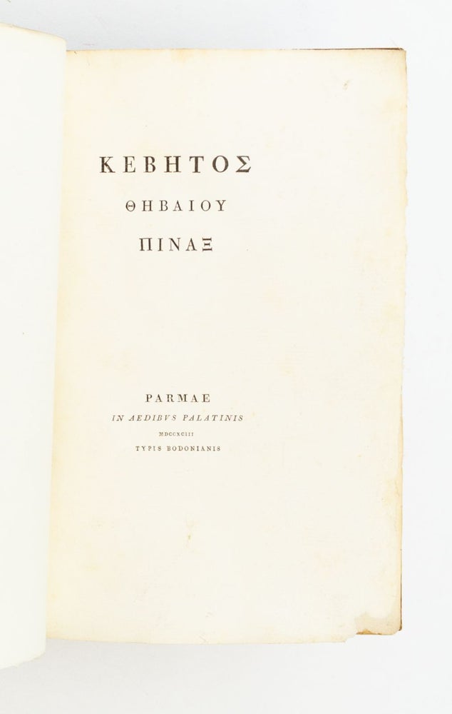 (CDO2207) [Title in Greek]: KEBETOS THEBAIOU PINAX [THE TABLET OF CEBES THE THEBAN]. and LA TAVOLA DI CEBETE TEBANO. BODONI IMPRINTS, CEBES THEBANUS.