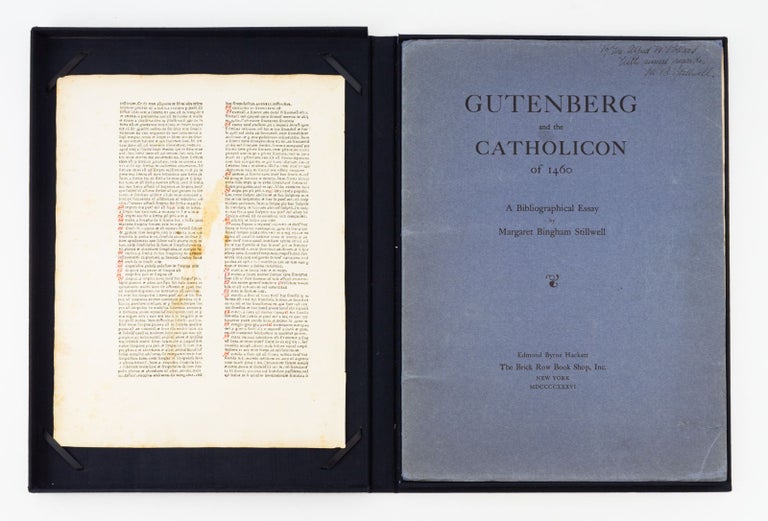 (Lhi21118) GUTENBERG AND THE CATHOLICON OF 1460: A BIBLIOGRAPHICAL ESSAY. LEAF BOOK,...