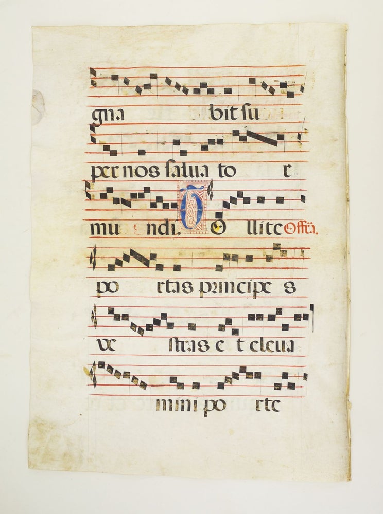 (ST11551C) FROM AN ANTIPHONER IN LATIN. OFFERED INDIVIDUALLY VERY LARGE DECORATED VELLUM MANUSCRIPT LEAVES.