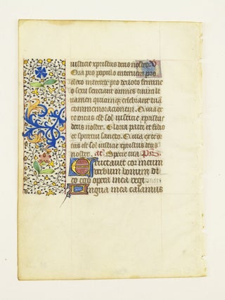FROM AN ATTRACTIVE BOOK OF HOURS IN LATIN. OFFERED INDIVIDUALLY VERY PRETTY ILLUMINATED VELLUM MANUSCRIPT LEAVES.