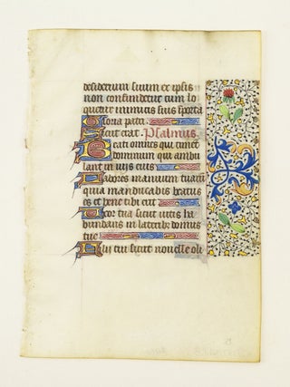 FROM AN ATTRACTIVE BOOK OF HOURS IN LATIN. OFFERED INDIVIDUALLY VERY PRETTY ILLUMINATED VELLUM MANUSCRIPT LEAVES.