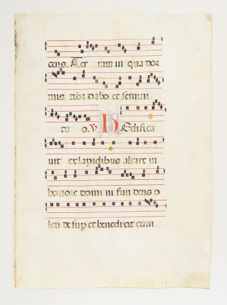 (ST12460B) FROM AN EXTREMELY LARGE ANTIPHONER IN LATIN. OFFERED INDIVIDUALLY VELLUM MANUSCRIPT LEAVES.