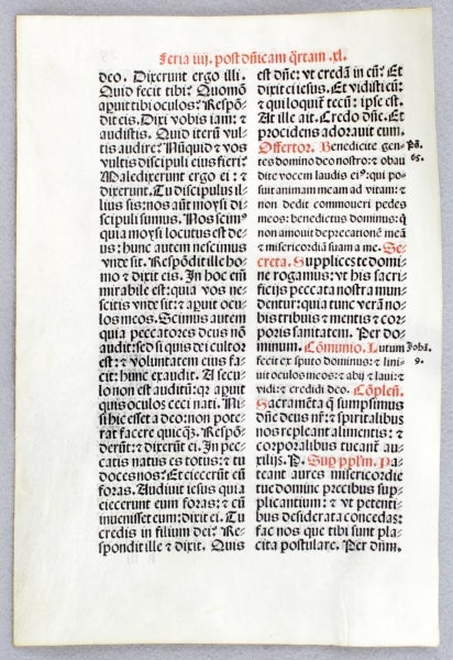 (ST12584a-d) INCUNABULAR LEAVES, OFFERED INDIVIDUALLY MULTIPLE LEAVES, FROM A. MISSAL IN LATIN.