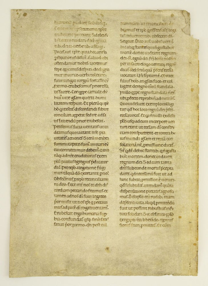 (ST12778-0082) HOMILIAE IN EVANGELIAS, PART OF HOMILY XXXI. A LEAF FROM AN EARLY VELLUM MANUSCRIPT OF GREGORY THE GREAT IN LATIN.