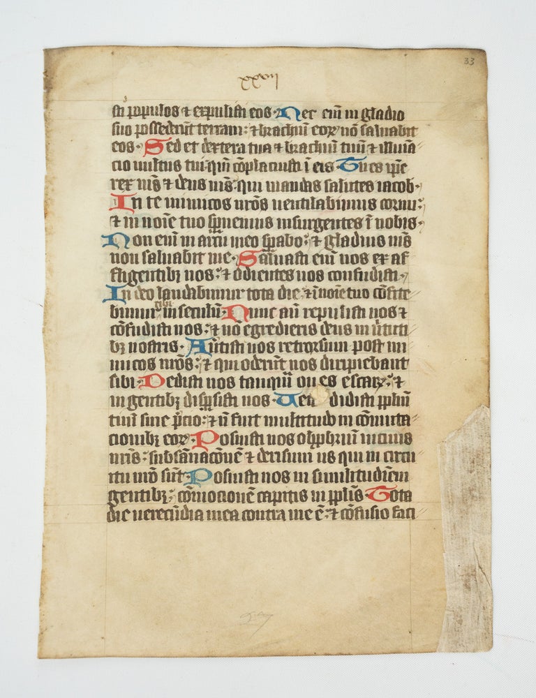 (ST12778-0875) TEXT FROM PSALMS 43:3 to 44:4. A MEDIEVAL VELLUM MANUSCRIPT LEAF FROM A....