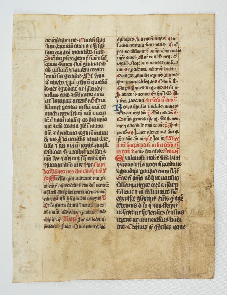 (ST12778-0893) TEXT FROM EPIPHANY. A MEDIEVAL VELLUM MANUSCRIPT LEAF FROM A. BREVIARY IN...