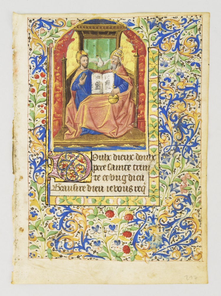 (ST12839) TEXT FROM A PRAYER TO THE TRINITY IN FRENCH. FROM A. BOOK OF HOURS IN FRENCH...