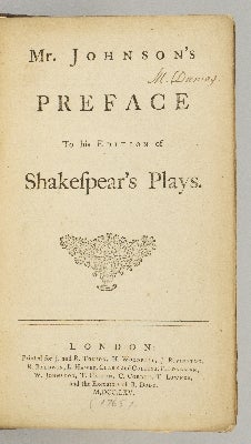 (ST12849i) MR. JOHNSON'S PREFACE TO HIS EDITION OF SHAKESPEAR'S PLAYS. SAMUEL JOHNSON.