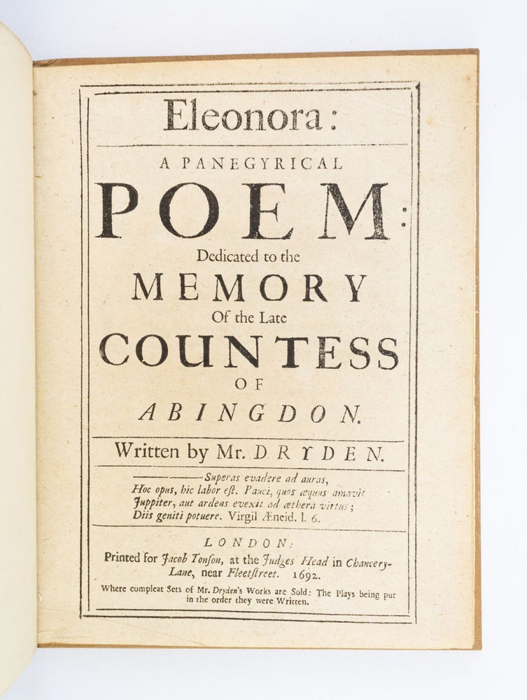(ST12901d) ELEONORA: A PANEGYRICAL POEM DEDICATED TO THE MEMORY OF THE LATE COUNTESS OF...