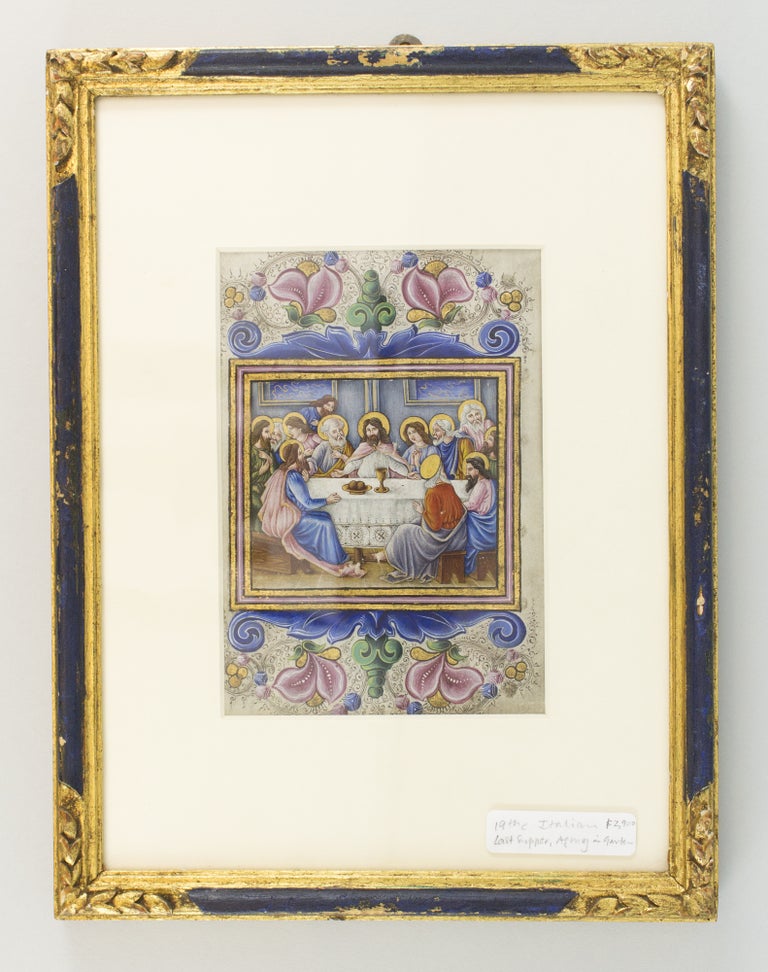 (ST12926) A MODERN ILLUMINATED VELLUM MANUSCRIPT LEAF DEPICTING THE LAST SUPPER ON ONE SIDE AND THE AGONY IN THE GARDEN ON THE OTHER.