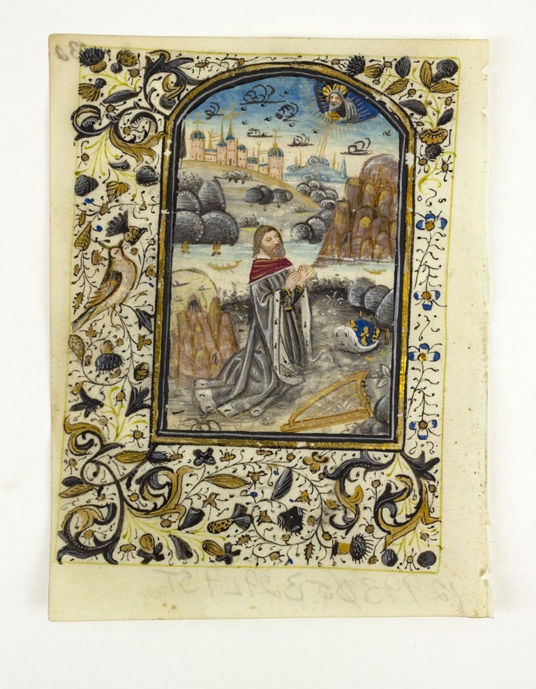 (ST12993) WITH A. DEMI-GRISAILLE MINIATURE OF KING DAVID AN ILLUMINATED VELLUM MANUSCRIPT LEAF FROM A. BOOK OF HOURS.
