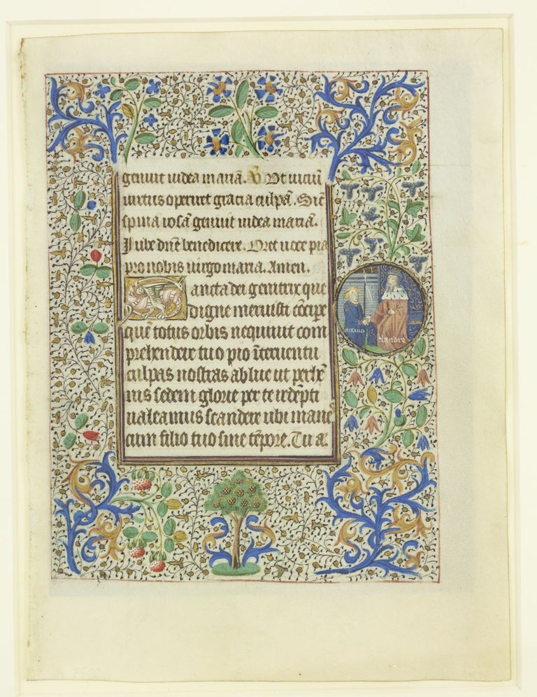 (ST14277) TEXT FROM MATINS. FROM A. BOOK OF HOURS IN LATIN AN ILLUMINATED MANUSCRIPT LEAF ON VELLUM WITH ROUNDELS DEPICTING THE LIFE OF ST. ALEXIUS.
