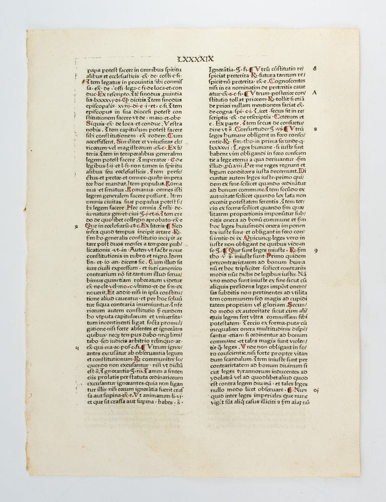 (ST14609a) SUMMA DE CASIBUS CONSCIENTIAE. INCUNABULAR LEAF - G&Uuml;NTHER ZAINER,...