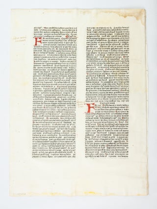 POSTILLA SUPER TOTAM BIBLIAM. INCUNABULAR LEAF - MENTELIN, NICOLAUS DE LYRA.