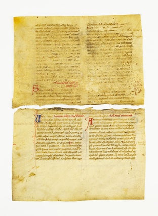 MANUSCRIPT LEAVES ON VELLUM (ONE LEAF BISECTED), FROM A MEDICAL TREATISE IN LATIN, OFFERED INDIVIDUALLY.