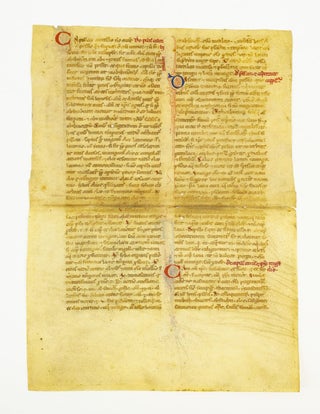 MANUSCRIPT LEAVES ON VELLUM (ONE LEAF BISECTED), FROM A MEDICAL TREATISE IN LATIN, OFFERED INDIVIDUALLY.