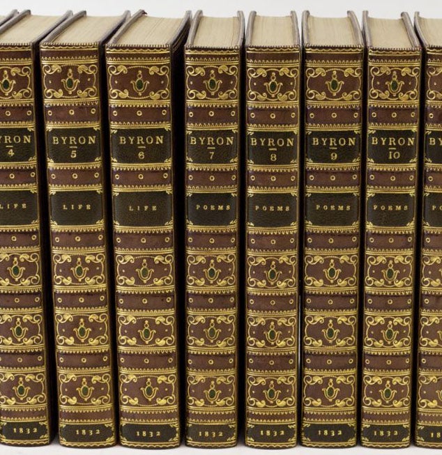 (ST15124) THE WORKS . . . WITH HIS LETTERS AND JOURNALS AND HIS LIFE, BY THOMAS MOORE, ESQ. BINDINGS - ZAEHNSDORF, GEORGE GORDON BYRON, LORD.