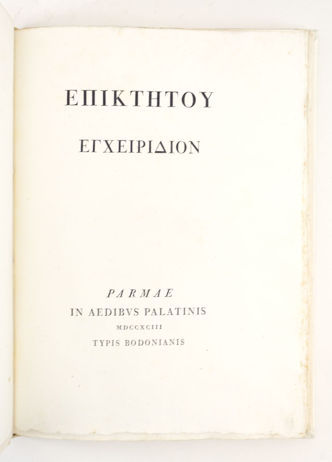In Greek : EPIKETOU ENCHEIRIDION. In Italian : MANUALE DI EPITTETO by  BODONI IMPRINT, EPICTETUS on Phillip J. Pirages Fine Books and Manuscripts