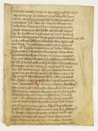  A NEARLY COMPLETE VELLUM MANUSCRIPT LEAF WITH TEXT.