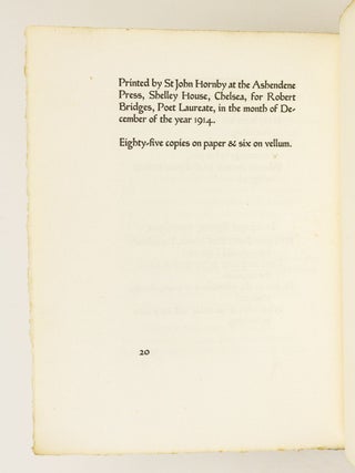 POEMS WRITTEN IN THE YEAR MCMXIII BY ROBERT BRIDGES POET LAUREATE.
