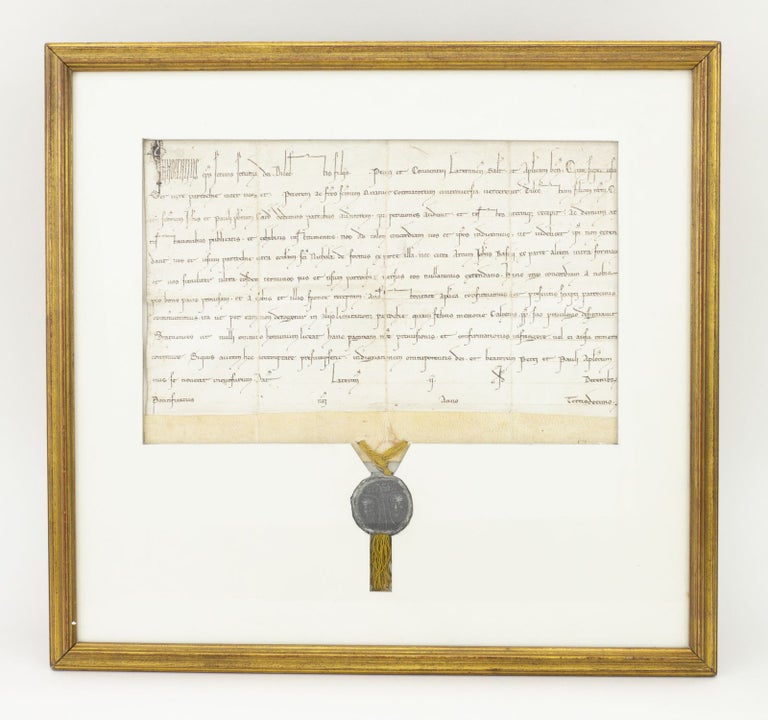 (ST16379-036) SETTLING A BOUNDARY DISPUTE BETWEEN THE MONASTERY ATTACHED TO THE LATERAN PALACE AND THE PRIORY OF SANTI QUATTRO CORONATI. PAPAL BULL ON VELLUM, POPE INNOCENT III.