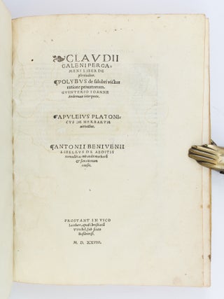 LIBER DE PLENITUDINE. [with] POLYBIUS. DE SALUBRI VICTUS RATIONE PRIVATORUM. CLAUDIUS GALENUS.