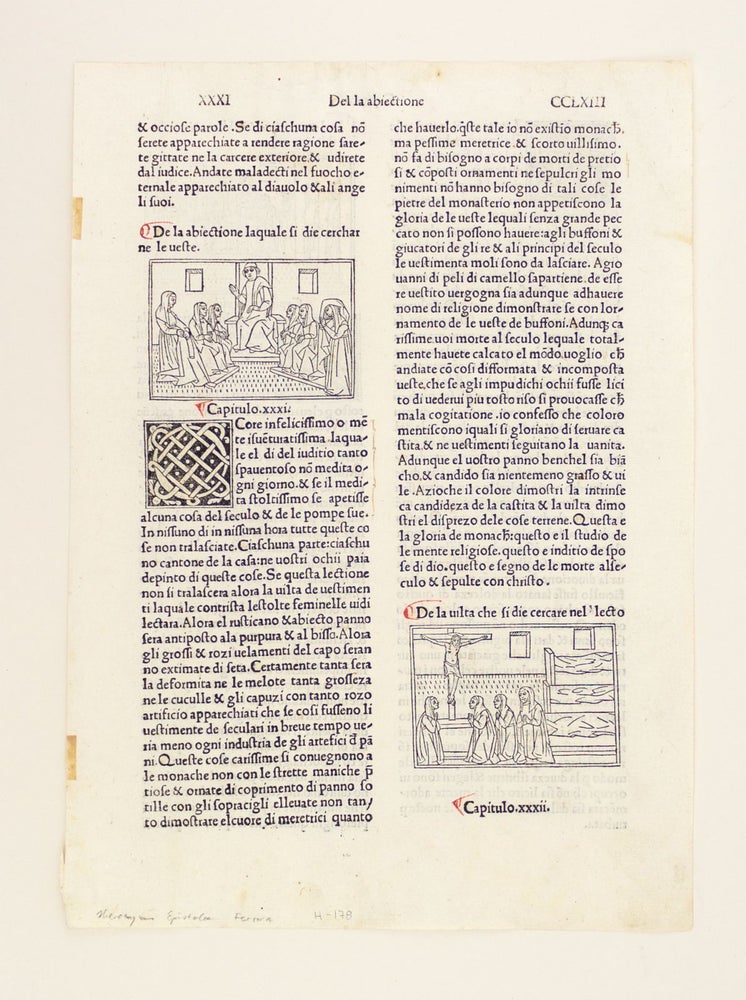 (ST16379-165) EPISTOLAE (in Italian). INCUNABULAR LEAF WITH WOODCUT, HIERONYMUS