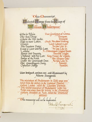 SELECTED SONGS FROM THE PLAYS OF WILLIAM SHAKESPEARE.