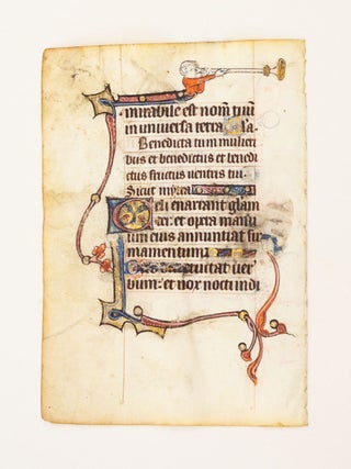 FROM A SMALL PSALTER-HOURS IN LATIN, WITH IMMENSELY CHARMING MARGINALIA. OFFERED INDIVIDUALLY ILLUMINATED VELLUM MANUSCRIPT LEAVES.