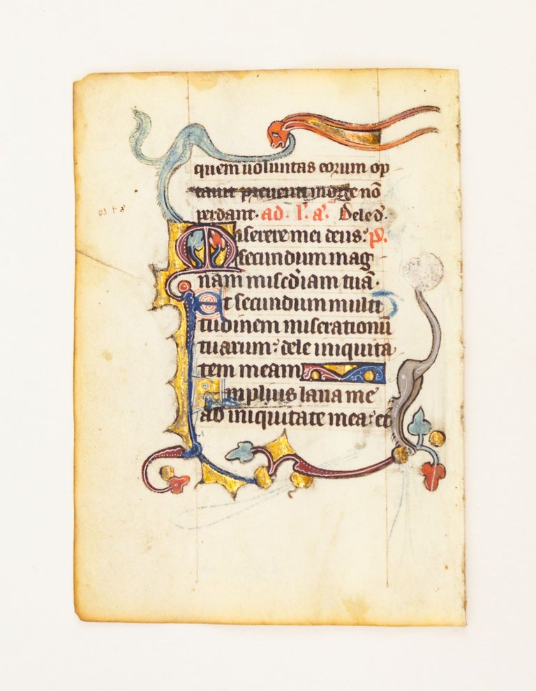 (ST16985M) FROM A SMALL PSALTER-HOURS IN LATIN, WITH IMMENSELY CHARMING MARGINALIA. OFFERED INDIVIDUALLY ILLUMINATED VELLUM MANUSCRIPT LEAVES.