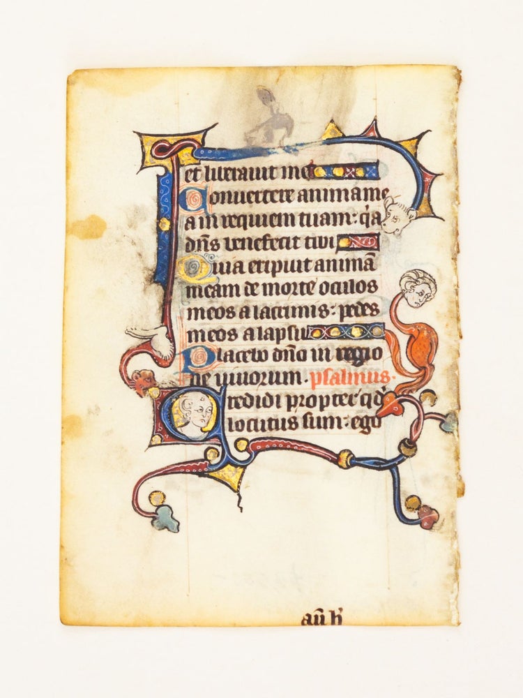 (ST16985N) FROM A SMALL PSALTER-HOURS IN LATIN, WITH IMMENSELY CHARMING MARGINALIA. OFFERED INDIVIDUALLY ILLUMINATED VELLUM MANUSCRIPT LEAVES.
