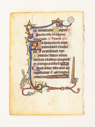 FROM A SMALL PSALTER-HOURS IN LATIN, WITH IMMENSELY CHARMING MARGINALIA. OFFERED INDIVIDUALLY ILLUMINATED VELLUM MANUSCRIPT LEAVES.