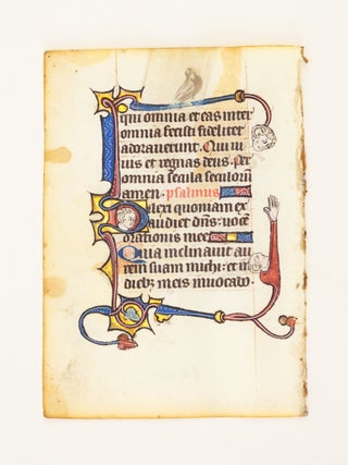 FROM A SMALL PSALTER-HOURS IN LATIN, WITH IMMENSELY CHARMING MARGINALIA. OFFERED INDIVIDUALLY ILLUMINATED VELLUM MANUSCRIPT LEAVES.