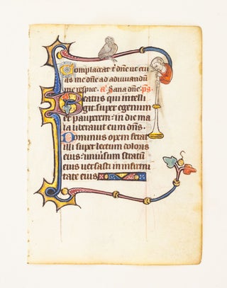 FROM A SMALL PSALTER-HOURS IN LATIN, WITH IMMENSELY CHARMING MARGINALIA. OFFERED INDIVIDUALLY ILLUMINATED VELLUM MANUSCRIPT LEAVES.