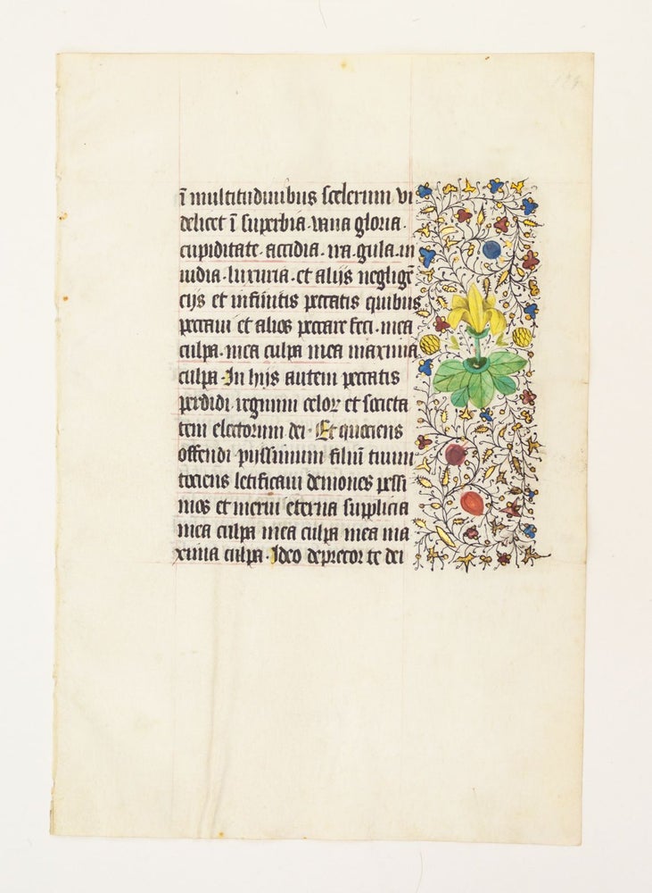 (ST17060M) FROM A LARGE BOOK OF HOURS IN LATIN AND FRENCH. OFFERED INDIVIDUALLY ILLUMINATED VELLUM MANUSCRIPT LEAVES.
