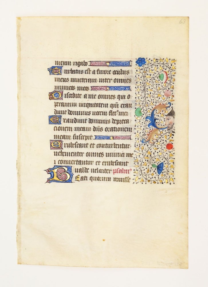 (ST17060R) FROM A LARGE BOOK OF HOURS, WITH TEXT IN LATIN. AN ILLUMINATED VELLUM...