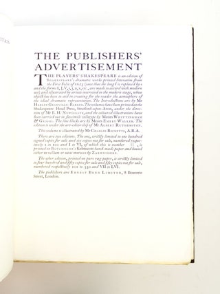 THE PLAYERS' SHAKESPEARE . . . NEWLY PRINTED FROM THE FIRST FOLIO OF 1623.