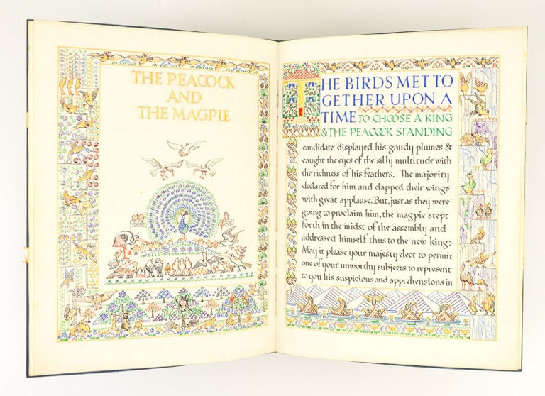 (ST17129-033) THE PEACOCK AND THE MAGPIE. ILLUMINATED MANUSCRIPT ON PAPER - MODERN, MISS MARY G. SYM, Scribe, Illuminator. AESOP.
