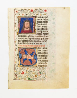 TEXT FROM HYMNS TO THE PASSION OF CHRIST. AN ILLUMINATED VELLUM MANUSCRIPT LEAF FROM A. BOOK.