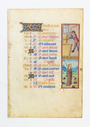 TEXT FROM THE MONTH OF AUGUST. AN ILLUMINATED VELLUM MANUSCRIPT CALENDAR LEAF FROM A.