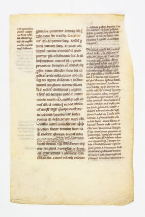 TEXT BEGINNING WITH 2 CHRONICLES 36:14. A VELLUM MANUSCRIPT LEAF FROM AN EARLY GLOSSED.