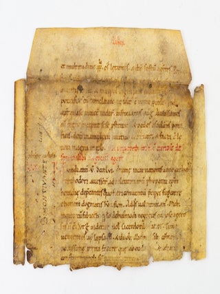 HISTORIA ECCLESIASTICA. A FRAGMENT OF AN EARLY VELLUM MANUSCRIPT LEAF.