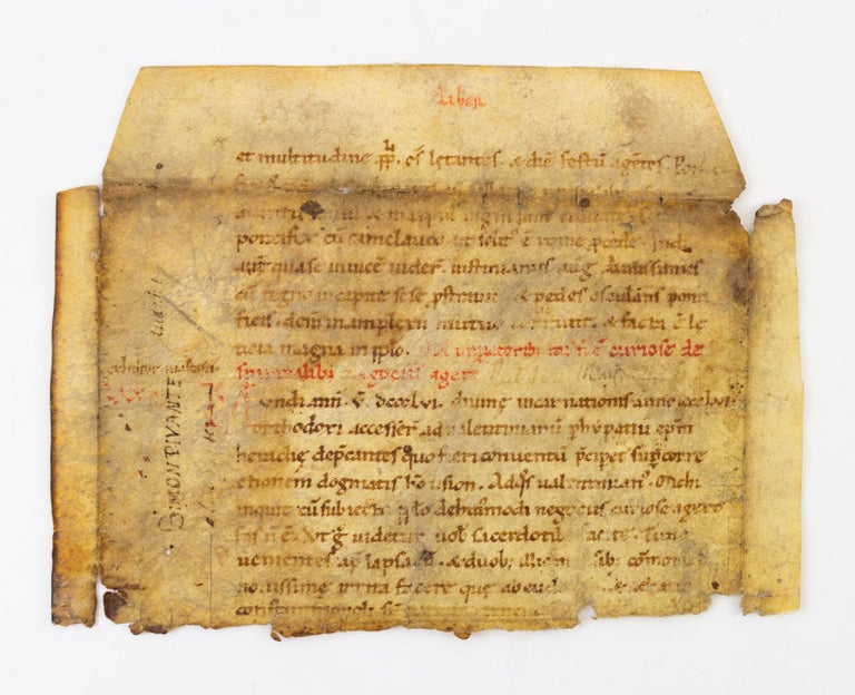 (ST17587) HISTORIA ECCLESIASTICA. WITH TEXT FROM ANASTASIUS BIBLIOTHECARIUS' A FRAGMENT OF AN EARLY VELLUM MANUSCRIPT LEAF.