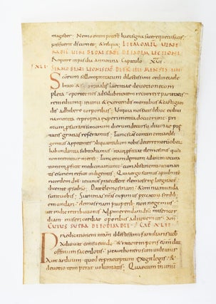 PERHAPS THAT OF PAUL THE DEACON. OFFERED INDIVIDUALLY VERY EARLY VELLUM MANUSCRIPT LEAVES, FROM.