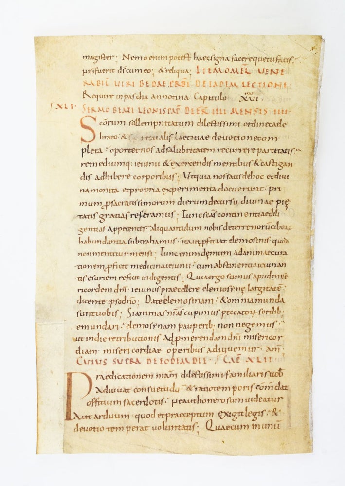 (ST17767BE) PERHAPS THAT OF PAUL THE DEACON. OFFERED INDIVIDUALLY VERY EARLY VELLUM MANUSCRIPT LEAVES, FROM A. CAROLINGIAN HOMILIARY IN LATIN.