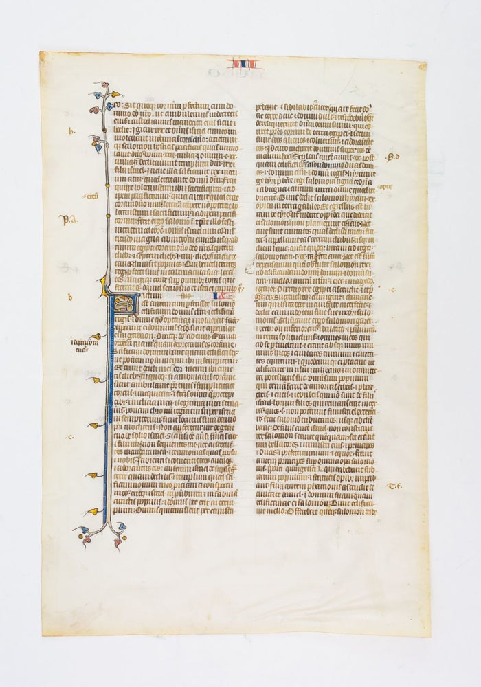 (ST18250g) TEXT FROM THE THIRD BOOK OF KINGS [i.e. 1 KINGS] 8:31-9:25. AN ILLUMINATED VELLUM MANUSCRIPT LEAF FROM A. LARGE BIBLE IN LATIN.
