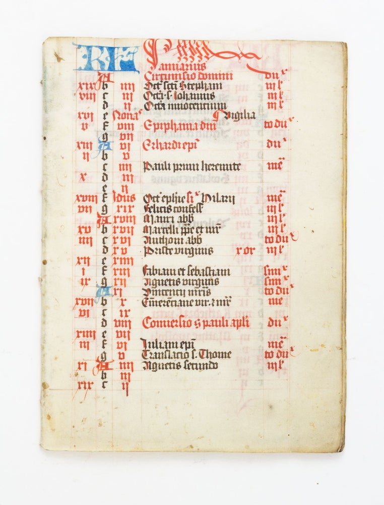 (ST18406-3) TEXT FROM JANUARY TO DECEMBER. A COMPLETE VELLUM MANUSCRIPT CALENDAR FROM A. BOOK OF HOURS OR BREVIARY.