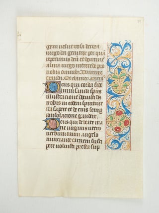 FROM A BOOK OF HOURS IN LATIN. OFFERED INDIVIDUALLY ILLUMINATED VELLUM MANUSCRIPT LEAVES, WITH LOVELY.